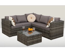 Loungeset Solaya - Hoeklounge - Tuinmeubel - Tuinset - Grijs - Wicker - Inclusief kussens + glasplaat - weerbestendig