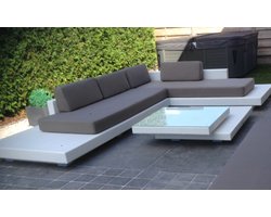 Loungeset standaard Ibiza hoek wit onderstel en taupe kussens
