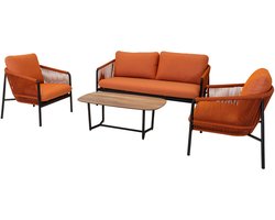 Loungeset - Terra - Aluminium - Oranje Touw - 3-delig