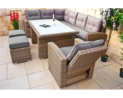 Loungeset Tuin 11 Personen 265x195 cm Hoekbank met Eettafel 170x102 cm – Polyrattan Lounge met Verstelbare Stoel, 2 Krukken & 16 cm Dikke Kussens, Aluminium Frame – Urbanhome