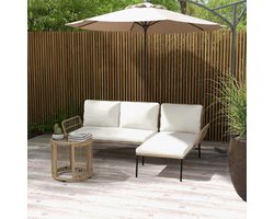 Loungeset Tuin 3-delig met Chaise Longue – Polyrattan Lounge Set met 2-Zitsbank, Glazen Tafel & Dikke Kussens, Weerbestendig Balkon & Terras Meubels – Urbanhome