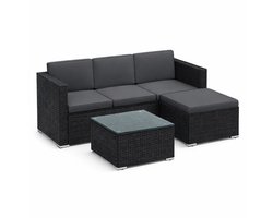 Loungeset Tuin 5-Delig met Hoekbank & Tafel – Compacte Balkon & Terras Set – Inclusief Dikke Kussens – Weerbestendig – Zwart