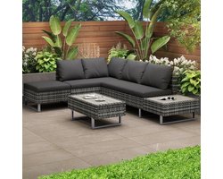 Loungeset Tuin 5 Personen Hoekbank – Polyrattan Tuinlounge met Verstelbare Chaise Longue, Gehard Glazen Tafel & Wasbare Kussens, Modulaire Balkon & Terras Set – Urbanhome