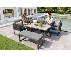 Loungeset Tuin 6-8 Personen - Modulaire Hoekbank Met PE Rotan En Kussens - Grijs