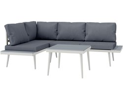 Loungeset Tuin – Tuinmeubelset – Balkonmeubels – Loungemeubelen – Tuintafel Set – 3-delig Modular – Verstelbare Zitplaatsen – Robuuste Stalen Frame – Houtlook Tafelblad – Afneembare Wasbare Kussens – Ademend Textiel
