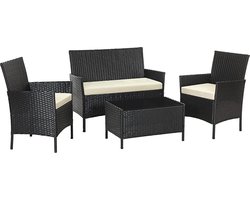 Loungeset - Tuinmeubels - Terras - Balkon - Rotanlook - Zwart