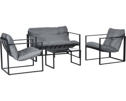 Loungeset tuinmeubels - Tuinstoelen - Tuintafel - Tuinmeubelen - Tuinset - Grijs/zwart - 114 cm x 70 cm x 67 cm