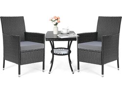 Loungeset – Tuinmeubilair – Balkonset – Loungeset 3-Delig – PE-Rattan – Weerbestendig – Met Glazen Tafel