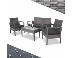 Loungeset Tuinmeubilair – Loungeset Buiten – Tuinbank Set – Balkon Meubelset – 7-delige Set voor 4 Personen – Weerbestendig Polyrattan – Waterafstotende Kussens Grijs