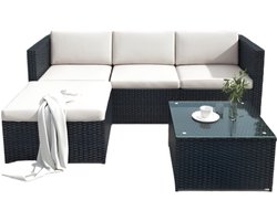 Loungeset – Tuinset – Wicker Loungeset – Loungeset Voor Buiten – Zitgroep – Weerbestendig Polyrattan – Inclusief Afneembare Kussens - Zwart