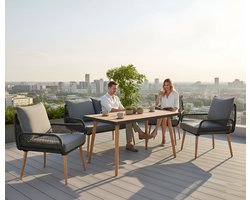Loungeset voor Buiten – 4-Persoons Tuinset met Touwvlechtwerk, Kussens & WPC Tafelblad – Weerbestendige Zitgroep met Bank, Stoelen & Tafel – 179 cm Diepte – Antraciet/Hout – Altameubel Sienna Deluxe