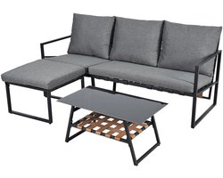 Loungeset Voor Buiten – Hoekbank – Loungesofa – Tuinmeubilair – Terrasmeubel – Gegalvaniseerd Staal – Weerbestendig – PU-Weefwerk