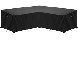 Loungesethoes - Tuinsethoes - Tuinmeubel Afdekking - Beschermhoes - L-vorm - Waterdicht - Rotan Bankafdekking - voor Tuinmeubelen - Hoekbank - Loungemeubels - 270x270x90 & 90x65 cm - Zwart