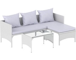 Loungesets - Geweven Kunsthars Tuinmeubelen - Set van 3 met 1 Leunstoel,1 Kruk,1 Glazen Tafel en Kussens - Grijs
