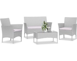 Loungesets - Tuinmeubelset in rotan kunsthars - 4 met - met 2 fauteuils, 1 bank en 1 tafel - Grijs