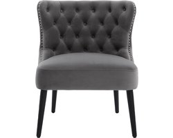 Loungestoel 61x65x80cm Stoel Grijs Fluweel Zonder Armen Knoplijst Punt Nieten Bies Massief Hout Poten Modern Ontwerp Woonkamer Schlafzimmer