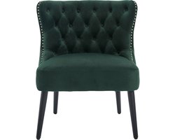 Loungestoel 61x65x80cm Stoel Smaragdgroen Fluweel Zonder Armen Knoplijst Punt Nieten Bies Massief Hout Poten Modern Ontwerp Woonkamer Schlafzimmer