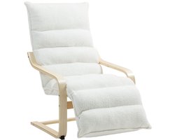 Loungestoel 93-114x67x105 cm Wit Houten onderstel Stoel Eenpersoonsstoel Fauteuil Leesstoel Met voetensteun Zacht en comfortabel Stevig en duurzaam Te gebruiken in de woonkamer en de slaapkamer