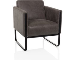 Loungestoel Aruba Retro Frame zwart Kunstleer 1-zitter grijs hjh OFFICE