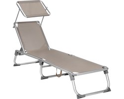 Loungestoel buiten - Ligbed - Tuinstoel - Ligstoel - Buitenstoel - Met zonnekap - Inklapbaar - Taupe