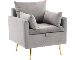 Loungestoel Fauteuil Ottomaan Met Opbergruimte Decoratief Kussen En Armleuningen Met Gouden Metalen Poten Moderne Minimalistische Fluwelen Stoel