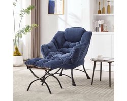 Loungestoel – Fauteuil – Relaxstoel – Leunstoel – Relaxfauteuil – Modern Blauw – Ruimtebesparend Design – Comfortabele Katoenen Bekleding Met Voetenbank