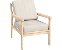 Loungestoel – Fauteuil – Relaxstoel – Leunstoel – Zithoekstoel – Beige – Hoogwaardig Schuim – Licht Houten Frame