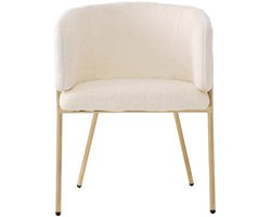 Loungestoel – Fauteuil – Relaxstoel – Zitzak – Woonkamerstoel – Beige Imitatie Konijnenbont – Goud Metalen Frame – Stevig & Comfortabel