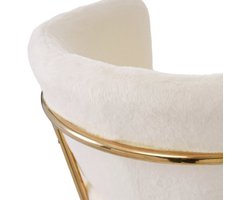 Loungestoel – Fauteuil – Relaxstoel – Zitzak – Woonkamerstoel – Beige Imitatie Konijnenbont – Goud Metalen Frame – Stevig & Comfortabel