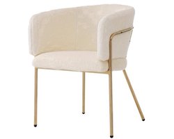 Loungestoel – Fauteuil – Relaxstoel – Zitzak – Woonkamerstoel – Beige Imitatie Konijnenbont – Goud Metalen Frame – Stevig & Comfortabel