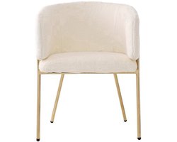 Loungestoel – Fauteuil – Relaxstoel – Zitzak – Woonkamerstoel – Beige Imitatie Konijnenbont – Goud Metalen Frame – Stevig & Comfortabel