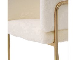 Loungestoel – Fauteuil – Relaxstoel – Zitzak – Woonkamerstoel – Beige Imitatie Konijnenbont – Goud Metalen Frame – Stevig & Comfortabel