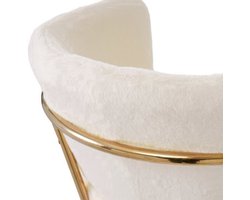 Loungestoel – Fauteuil – Relaxstoel – Zitzak – Woonkamerstoel – Beige Imitatie Konijnenbont – Goud Metalen Frame – Stevig & Comfortabel