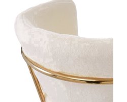 Loungestoel – Fauteuil – Relaxstoel – Zitzak – Woonkamerstoel – Beige Imitatie Konijnenbont – Goud Metalen Frame – Stevig & Comfortabel