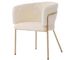 Loungestoel – Fauteuil – Relaxstoel – Zitzak – Woonkamerstoel – Beige Imitatie Konijnenbont – Goud Metalen Frame – Stevig & Comfortabel