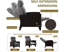 Loungestoel – Fauteuil – Tuinstoel – Relaxstoel – Schommelstoel – Verstelbare Rugleuning – Inklapbare Zijtafel – Rattan Metalen Frame – Draagvermogen 200 Kg