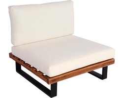 Loungestoel MCW-H54, tuinstoel, gesponnen polyaciahout MVG-gecertificeerd aluminium ~ bruin, bekleding crème wit