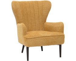 Loungestoel MCW-K37, cocktail-/oorstoel, gestoffeerde stoel, retro-vintage, chenille (500 g/m²) ~ geel