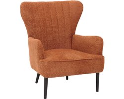 Loungestoel MCW-K37, cocktail-/oorstoel, gestoffeerde stoel, retro-vintage, chenille (500 g/m²) ~ oranje