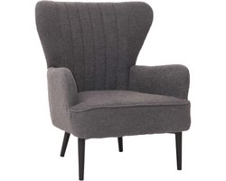 Loungestoel MCW-K37, cocktail/oor fauteuil gestoffeerde stoel retro vintage stof bouclé (600g/m²) Oeko-Tex ~ donkergrijs