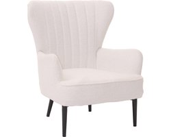 Loungestoel MCW-K37, cocktail/oor fauteuil gestoffeerde stoel retro vintage stof bouclé (600g/m²) Oeko-Tex ~ wit