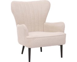 Loungestoel MCW-K37, cocktail/oor fauteuil gestoffeerde stoel retro vintage stof chenille (500g/m²) Oeko-Tex ~ crème-beige