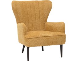 Loungestoel MCW-K37, cocktail/oor fauteuil gestoffeerde stoel retro vintage stof chenille (500g/m²) Oeko-Tex ~ geel