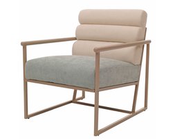 Loungestoel MCW-O38, cocktail/gestoffeerde clubfauteuil, stof/textiel (420 g/m²) metaal MVG ~ beige, blauwgroene bekleding