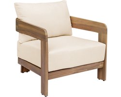 Loungestoel met armleuningen tuin beige acaciahout Bruno tuinstoel