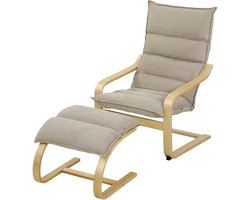 loungestoel met losse voetensteun-comfortabele linnen accentstoel met brede zitting en hoge rugleuning-zachte schommelbeweging-ideaal voor woonkamer, slaapkamer en leeshoek-ontspannen en stijlvol-Beige