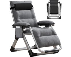 Loungestoel met tafel - Ligstoel fauteuil - Buiten ontspannen - Verstelbaar naar 170 graden - Tot 200 kg - Grijs