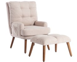 Loungestoel met voetenbank, 5-voudig verstelbare rugleuning, kantelbaar, stoel met zijplank