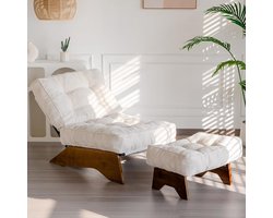 Loungestoel met Voetensteun - Opklapbare Relaxstoel met Verstelbare Rugleuning - Gepofte Fluwelen Lounge Stoel - Comfortabele Leesstoel voor Woonkamer, Slaapkamer en Leeshoek - Ruimtebesparend Design - Modern
