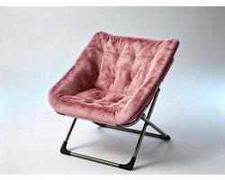 Loungestoel Rond Opvouwbaar - Zachte Fluweel Bekleding - Sterk Metalen Frame 136 kg - voor Woonkamer Slaapkamer of Balkon - Roze